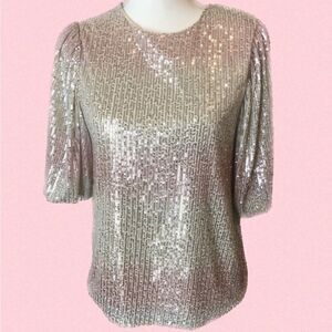 On Twelfth Exclusive Boutique Ombre Shimmer Sequin Lined Short Sleeved Blouse